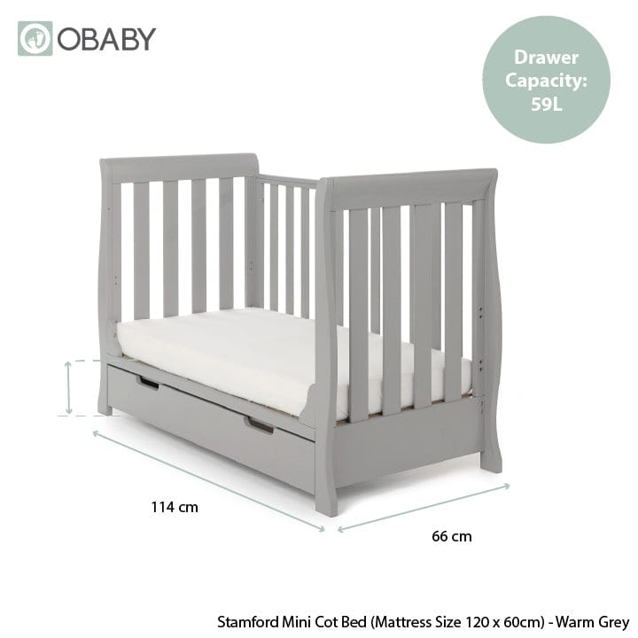 Obaby Stamford Mini Sleigh Cot Bed - Warm Grey