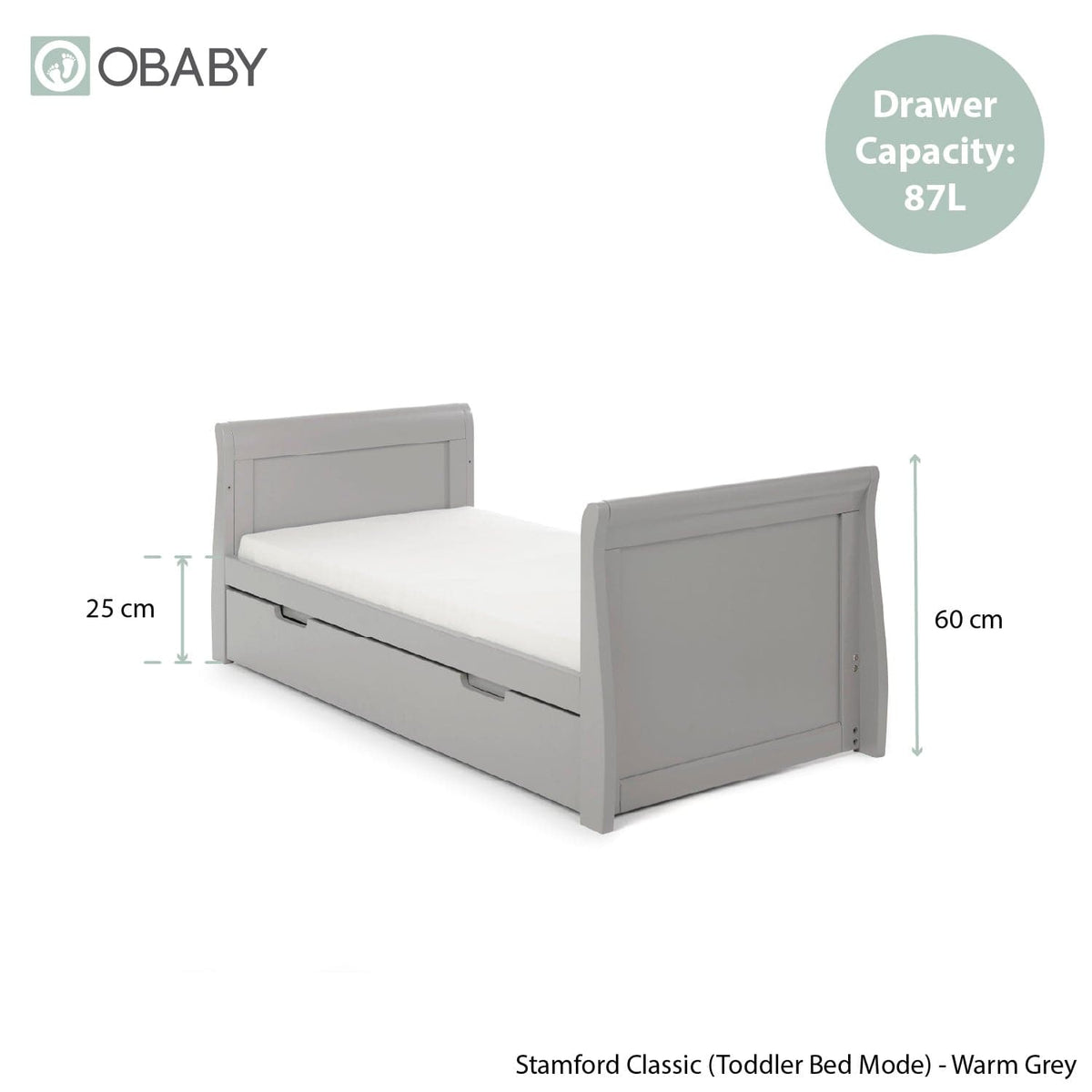 Obaby Stamford Classic Sleigh (3 Piece) Room Set - Warm Grey
