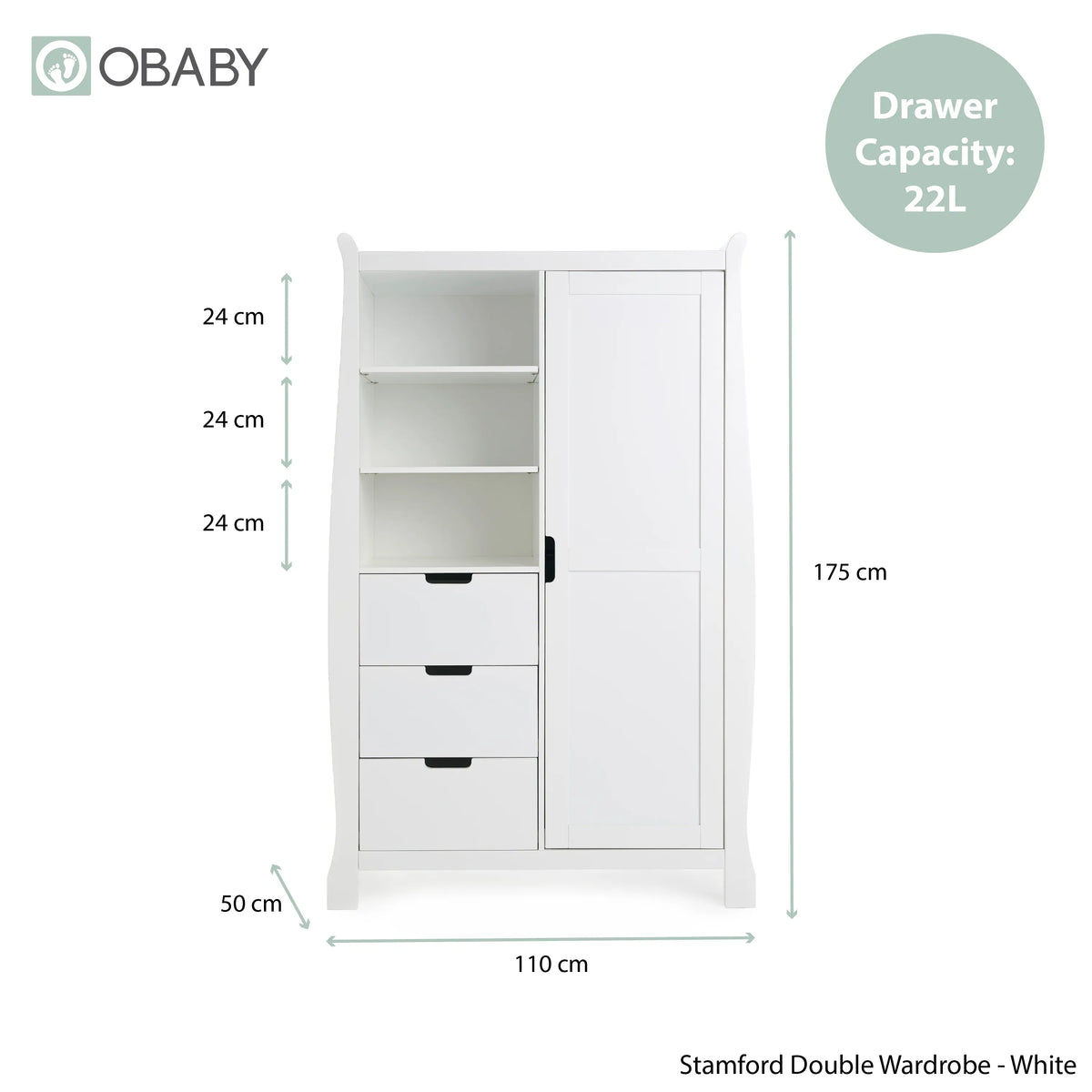 Obaby Stamford Classic Sleigh (3 Piece) Room Set - White