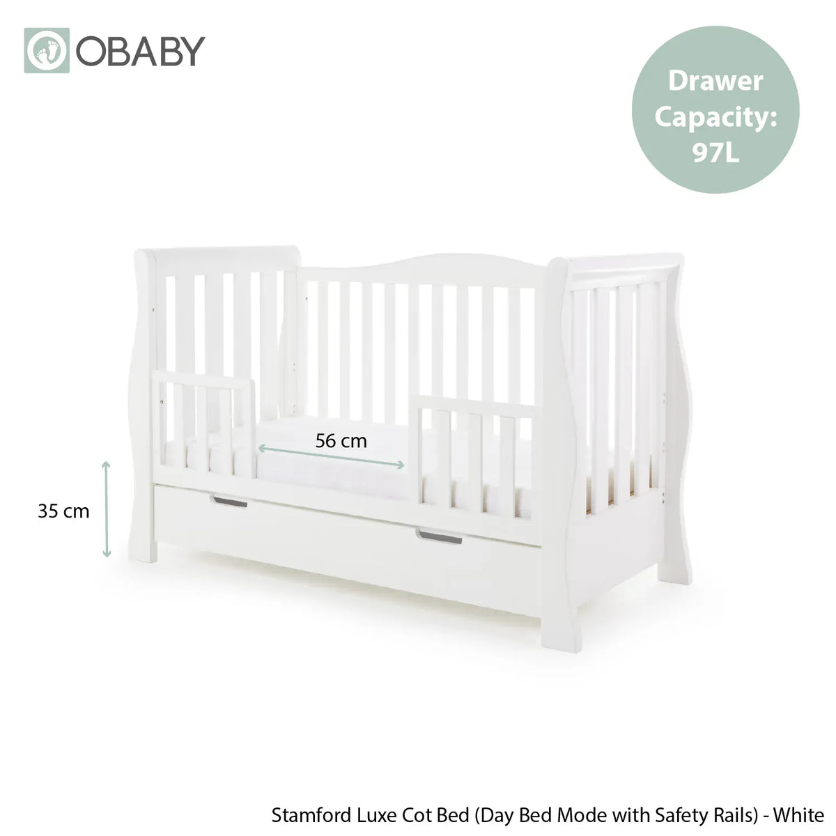 Obaby Stamford Luxe Sleigh (2 Piece) Room Set - White