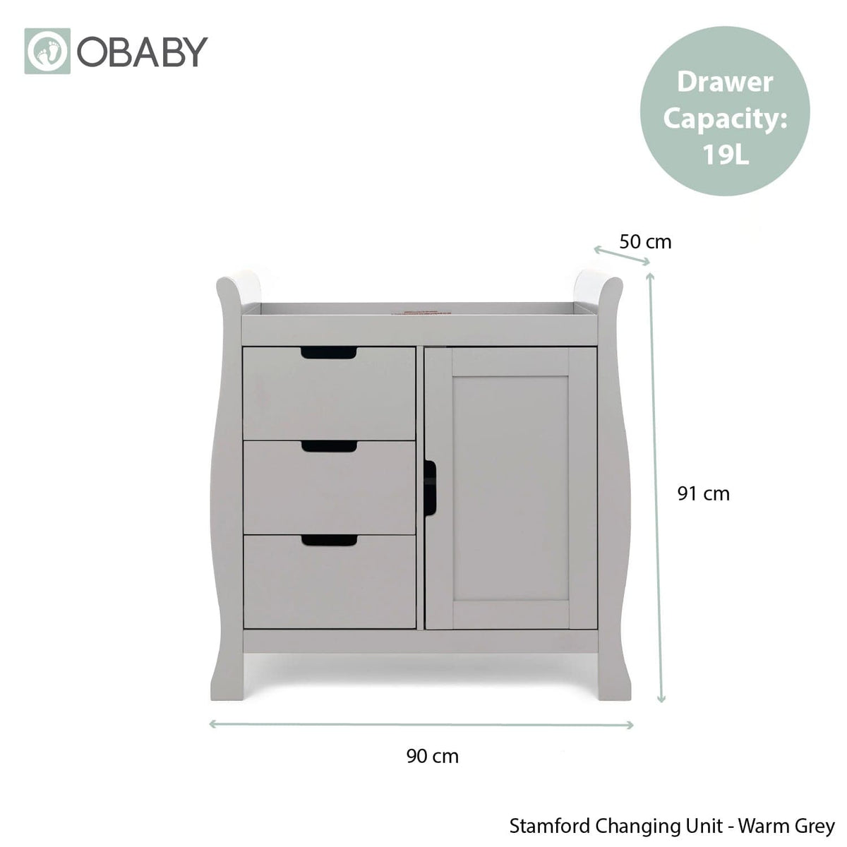 Obaby Stamford Luxe Sleigh (3 Piece) Room Set - Warm Grey