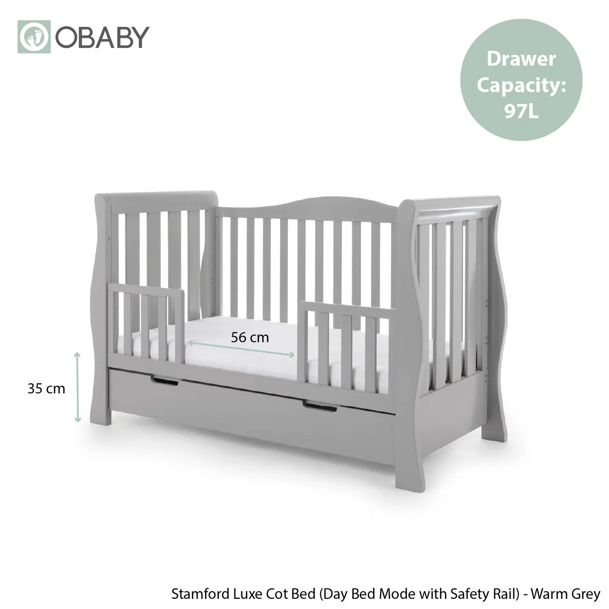 Obaby Stamford Luxe Sleigh (3 Piece) Room Set - Warm Grey