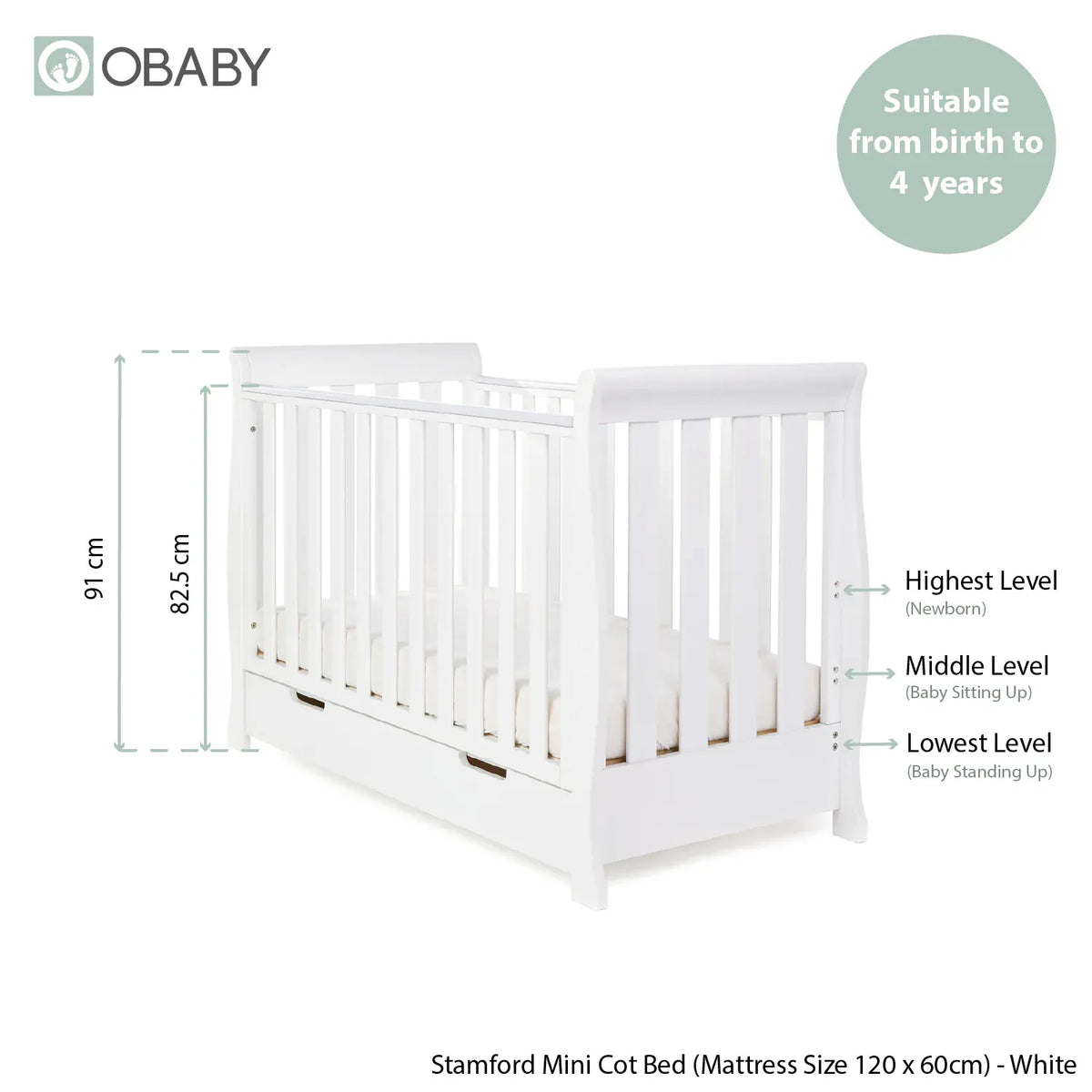 Obaby Stamford Mini Sleigh (3 Piece) Room Set - White