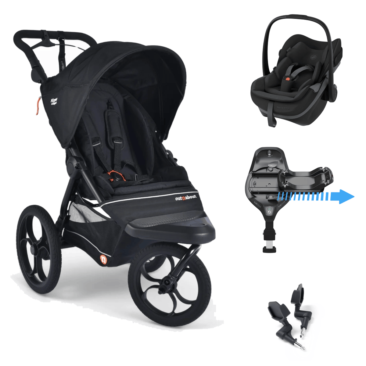 Out N About Nipper Compact (Pebble Slide Pro) Travel System - Black